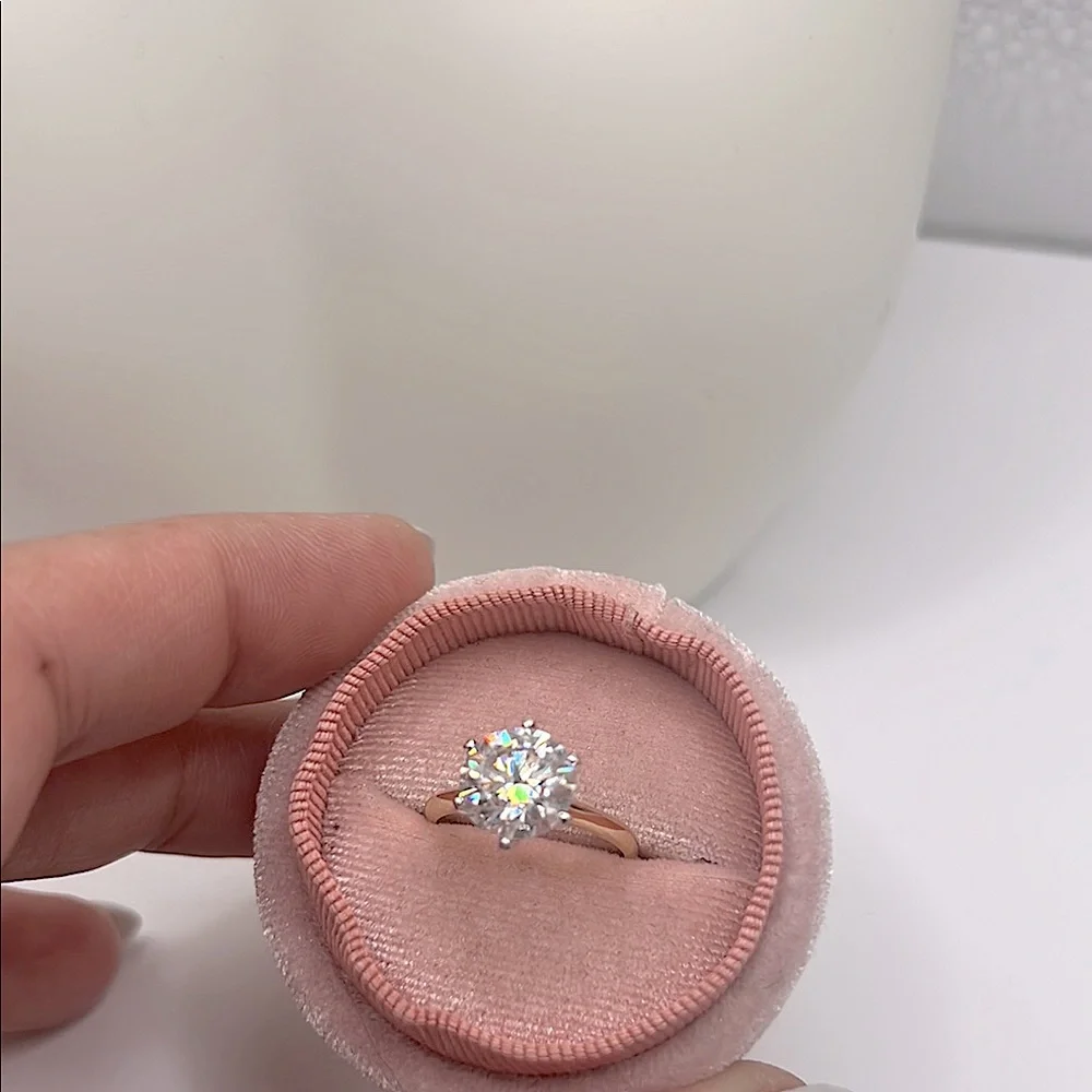 14kt white and yellow solid gold 3carat tw Solitaire Ring with Sleek Band